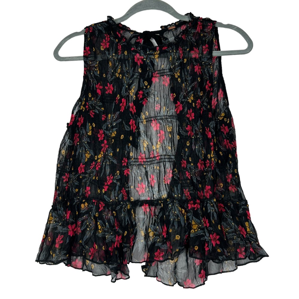 Free People Sheer Floral Open Back Top Size Small